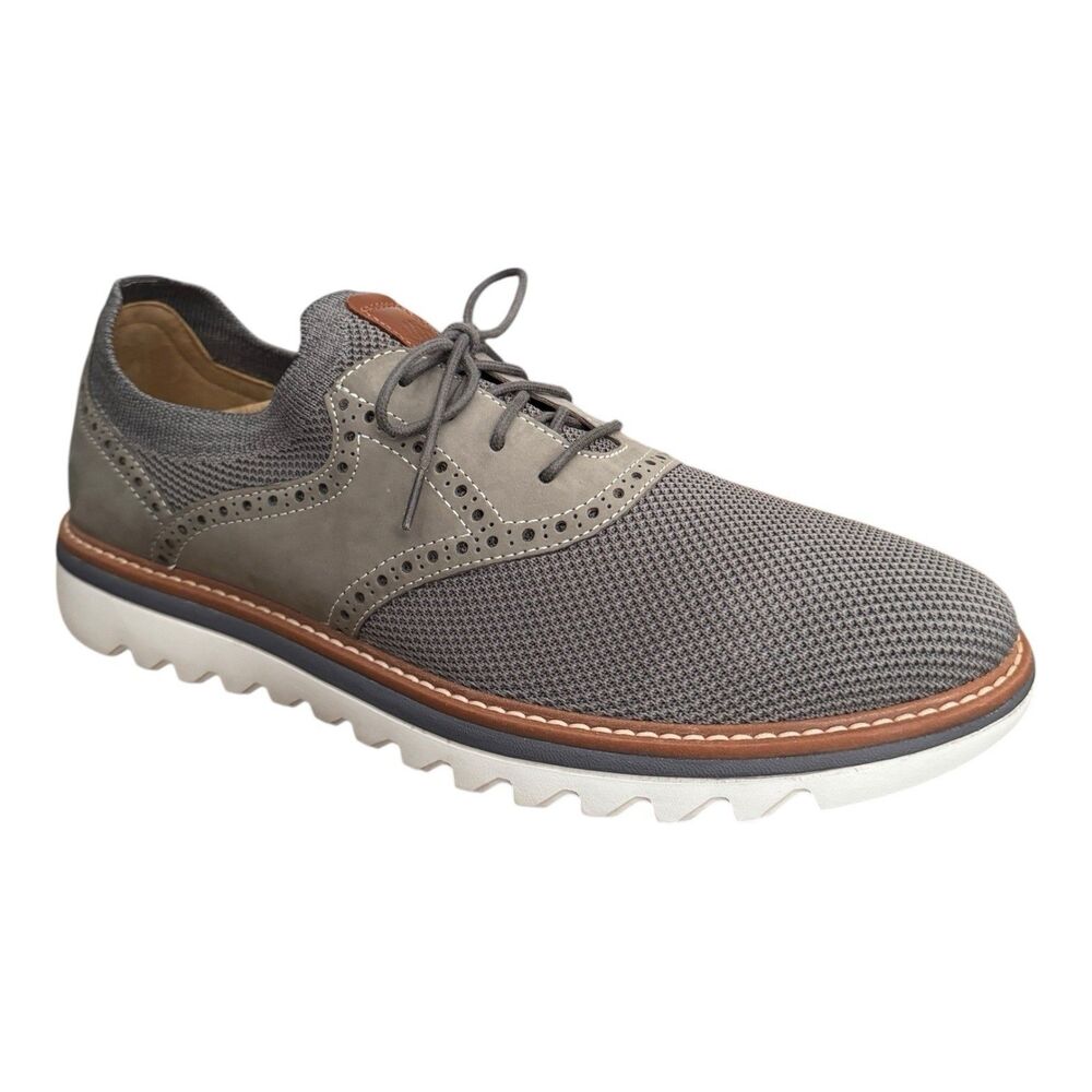 Johnston & Murphy Mens 10M Braydon Knit Saddle Shoe Gray Knit/Nubuck $139